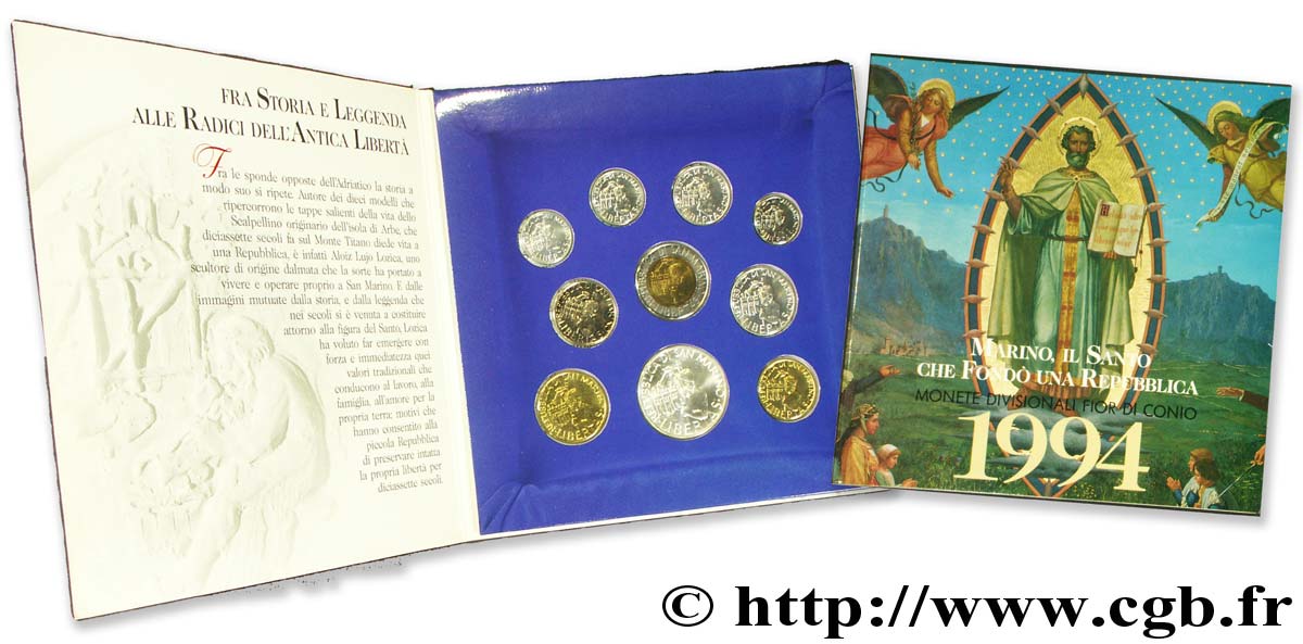 SAINT-MARIN Série FDC de 10 monnaies sur le thème de Saint Marin recevant le mont Titano 1994  FDC 