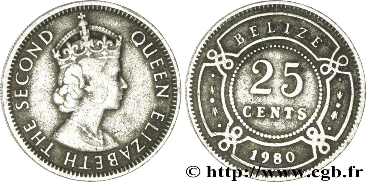 BELIZE 25 Cents reine Elizabeth II 1980  TB 