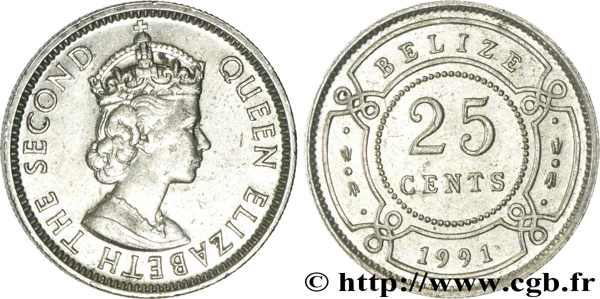 BELIZE 25 Cents reine Elizabeth II 1991  TTB 