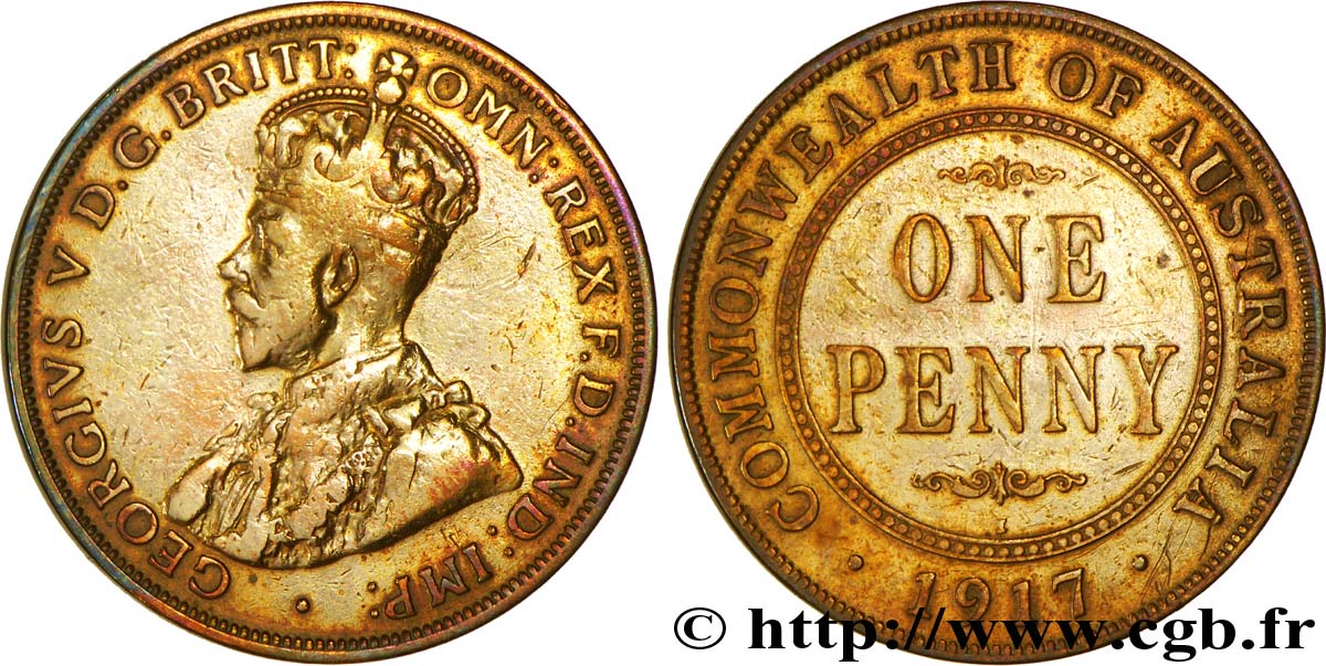 AUSTRALIE 1 Penny Georges V 1917 Calcutta TB+ 