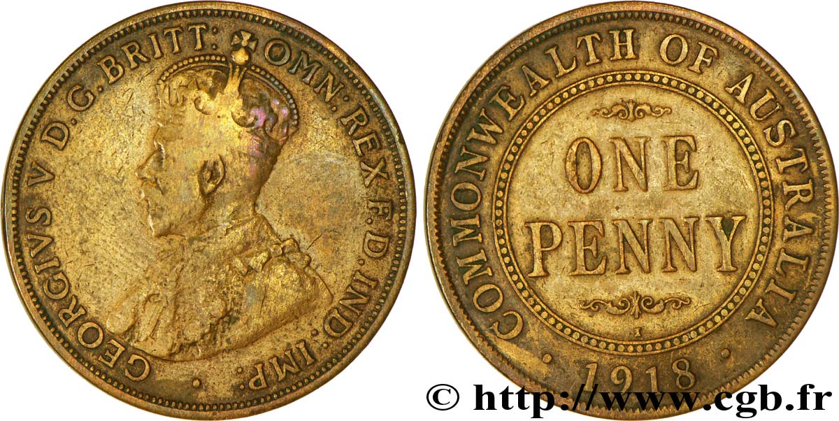 AUSTRALIE 1 Penny Georges V 1918 Calcutta TB+ 