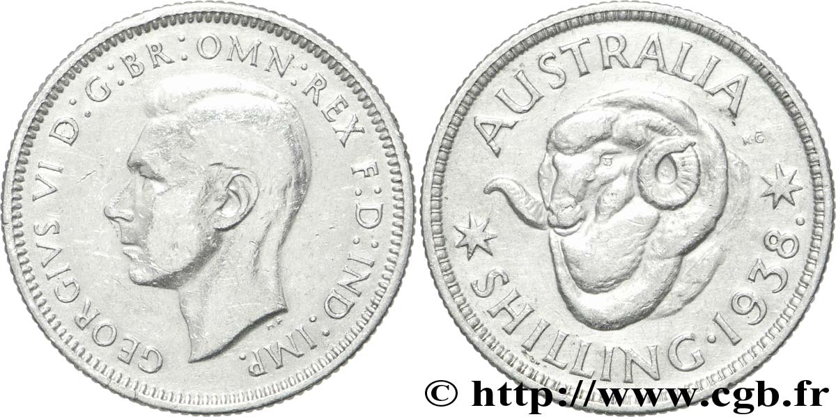 AUSTRALIE 1 Shilling Georges VI / bélier 1938 Melbourne TTB+ 