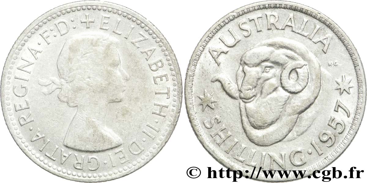 AUSTRALIE 1 Shilling Elisabeth II / bélier 1957 Melbourne TB+ 