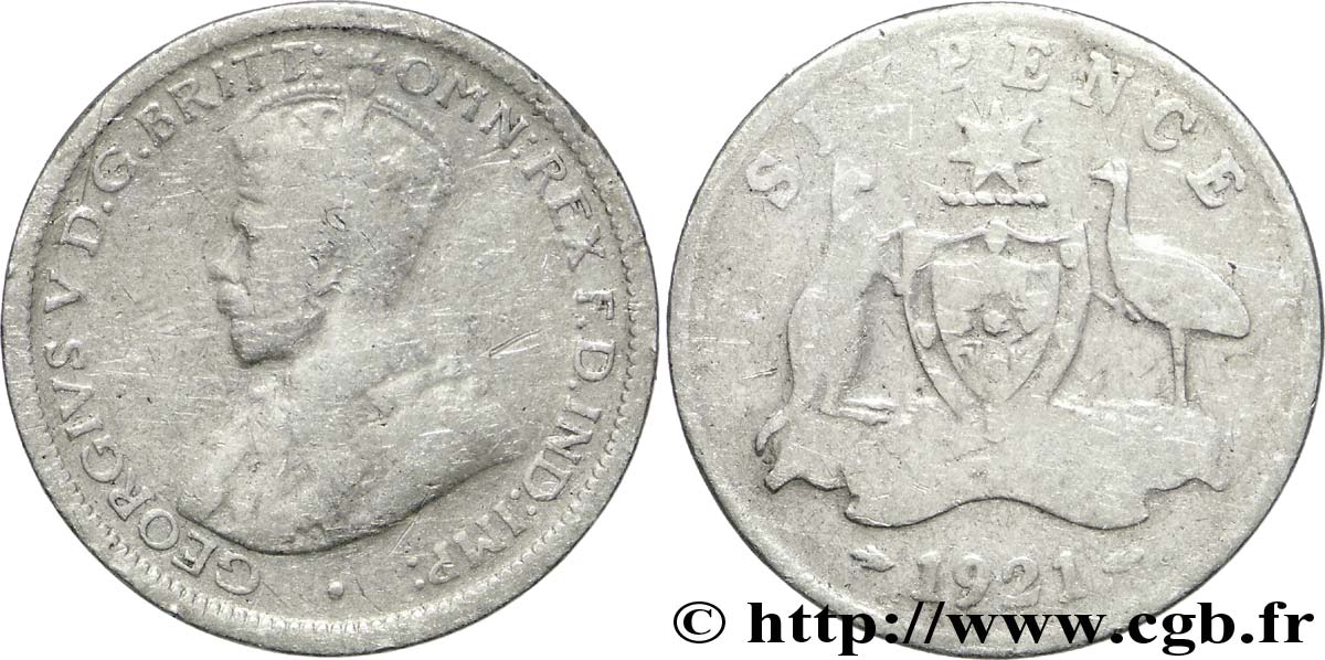 AUSTRALIE 6 Pence Georges V 1921  B+ 