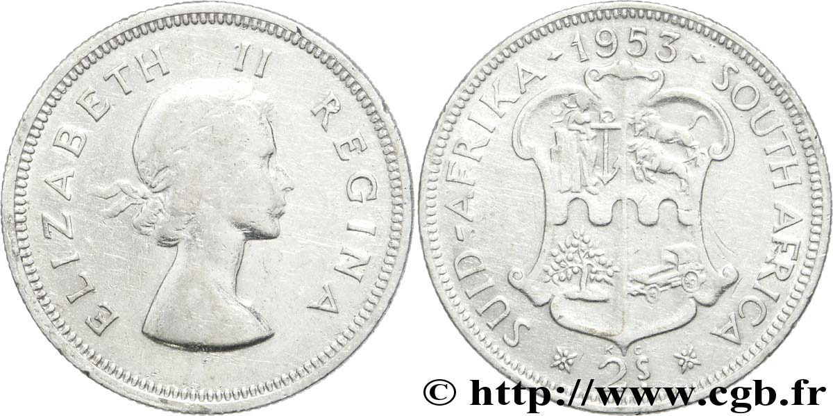 AFRIQUE DU SUD 2 Shillings Elisabeth II 1953  TB 
