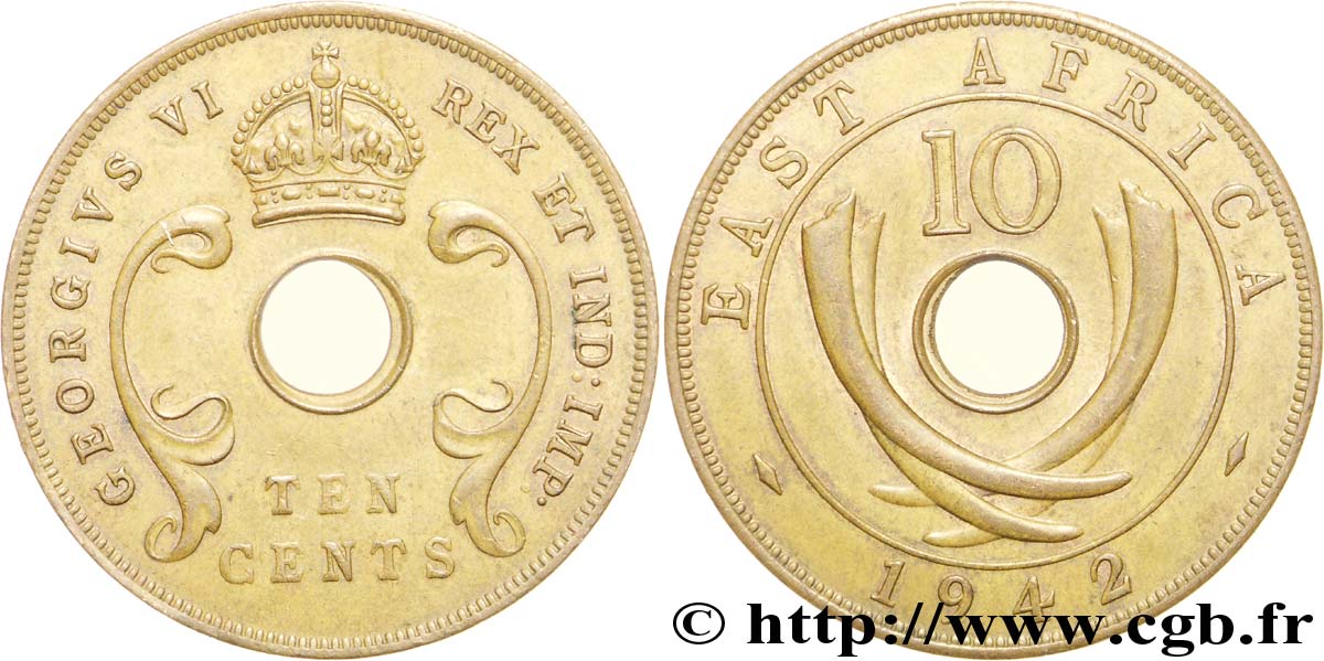 AFRIQUE DE L EST 10 Cents frappe au nom de Georges VI 1942  SUP 