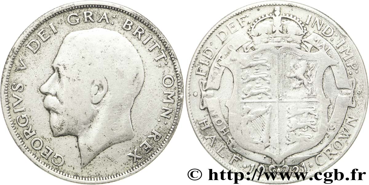 ROYAUME-UNI 1/2 Crown Georges V / emblème 1921  B+ 