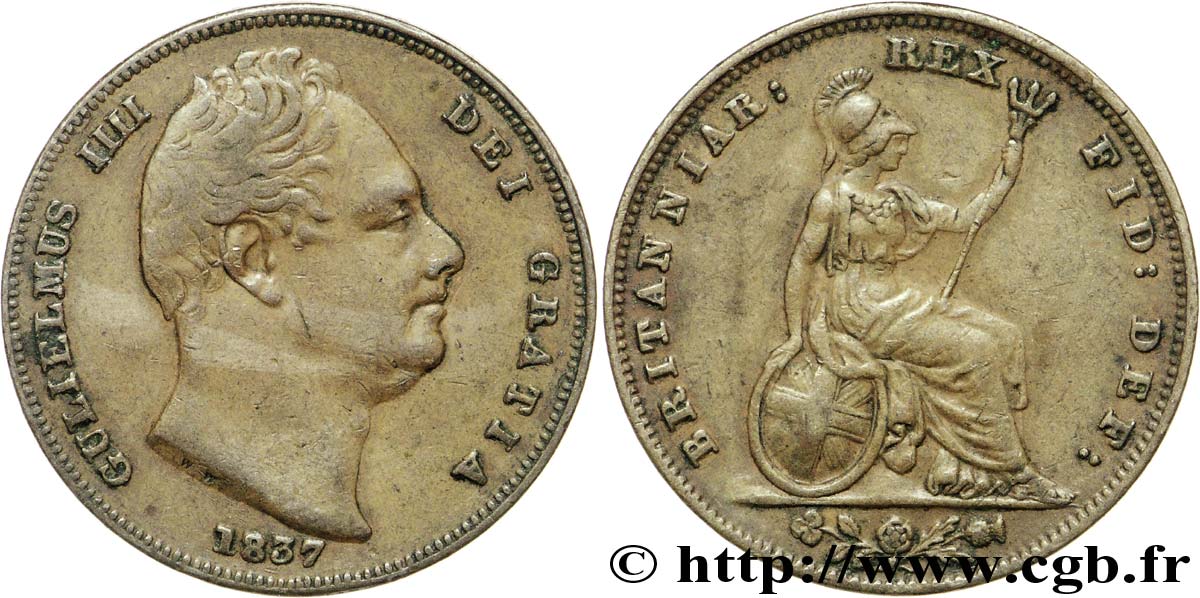 ROYAUME-UNI 1 Farthing Guillaume IV / Albion 1837  TTB+ 