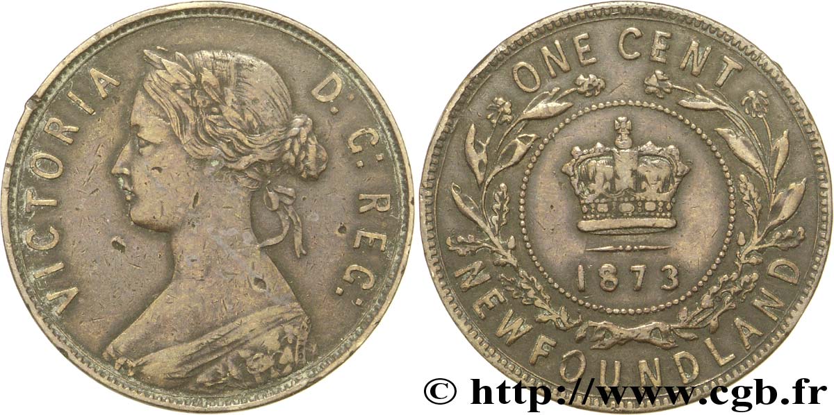 CANADA 1 Cent Terre-Neuve Victoria / couronne 1873  TB+ 