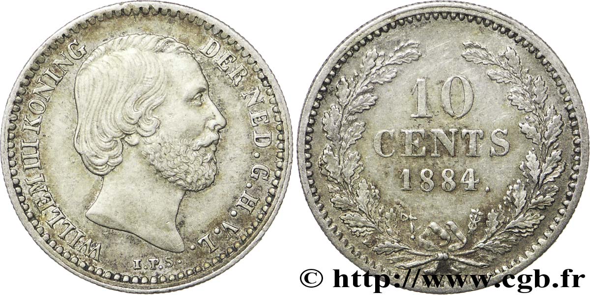 PAYS-BAS 10 Cents Guillaume III 1884 Utrecht SUP 