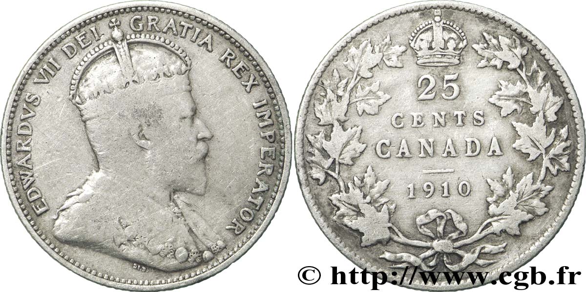 CANADA 25 Cents Edouard VII 1910  TB 