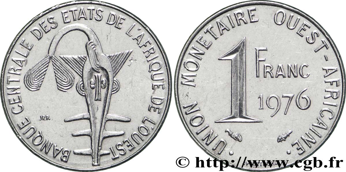 ÉTATS DE L AFRIQUE DE L OUEST (BCEAO) Essai 1 Franc masque 1976  SUP 