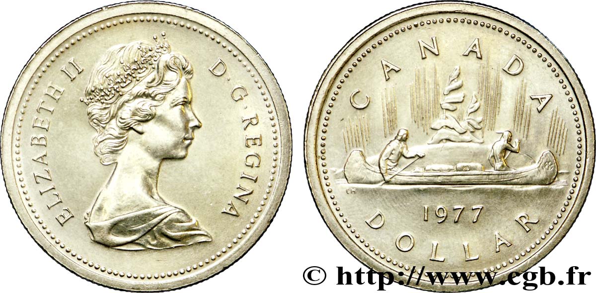 CANADA 1 Dollar Elisabeth II / indiens et canoe 1977  SUP 