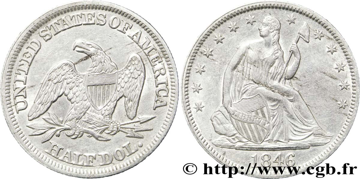 ÉTATS-UNIS D AMÉRIQUE 1/2 Dollar type Liberté assise variété à grande date 1846 Philadelphie SUP 