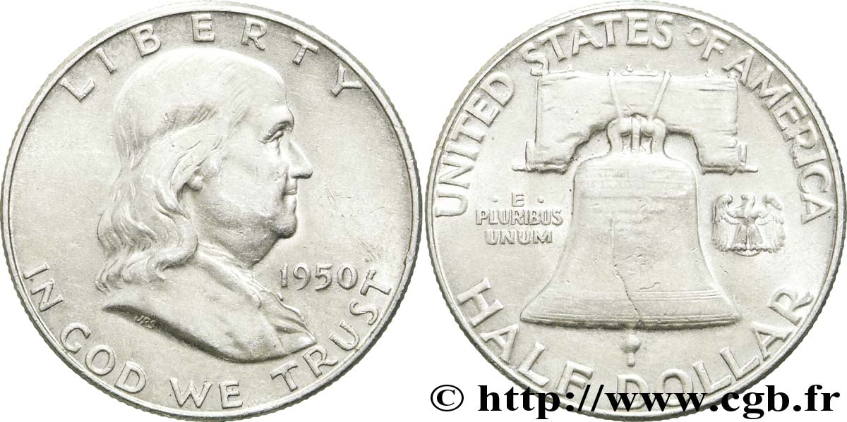 ÉTATS-UNIS D AMÉRIQUE 1/2 Dollar Benjamin Franklin 1950 Philadelphie TTB 