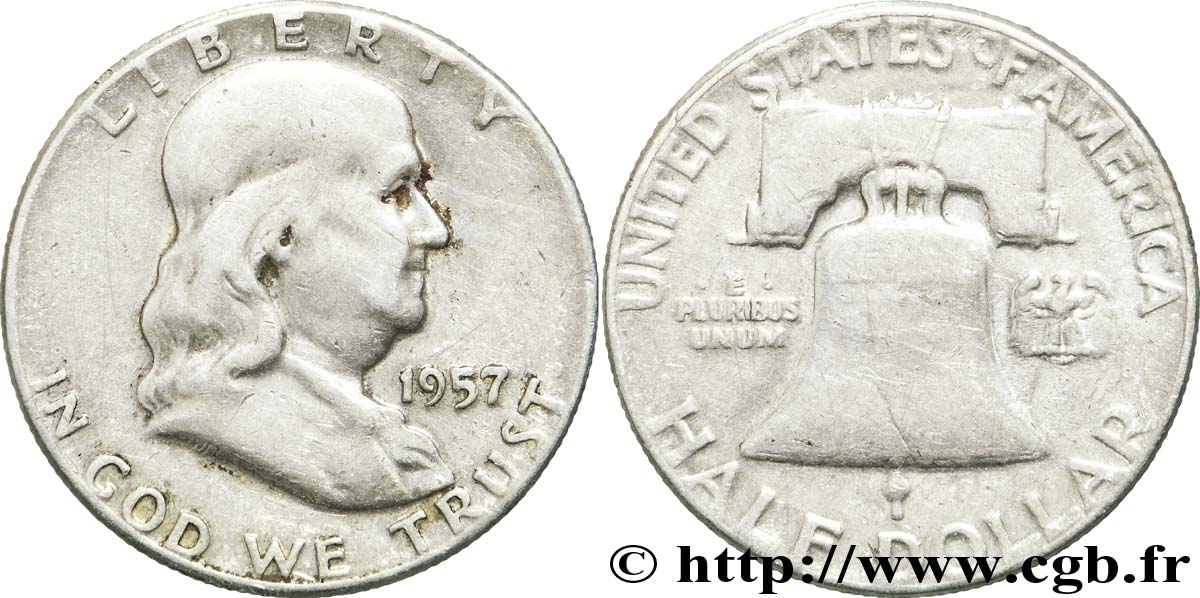 ÉTATS-UNIS D AMÉRIQUE 1/2 Dollar Benjamin Franklin 1957 Philadelphie TB 