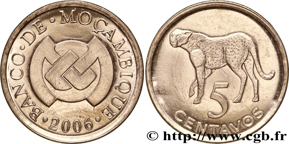 MOZAMBIQUE 5 Centavos emblème de la banque centrale / guépard 2006  SPL 