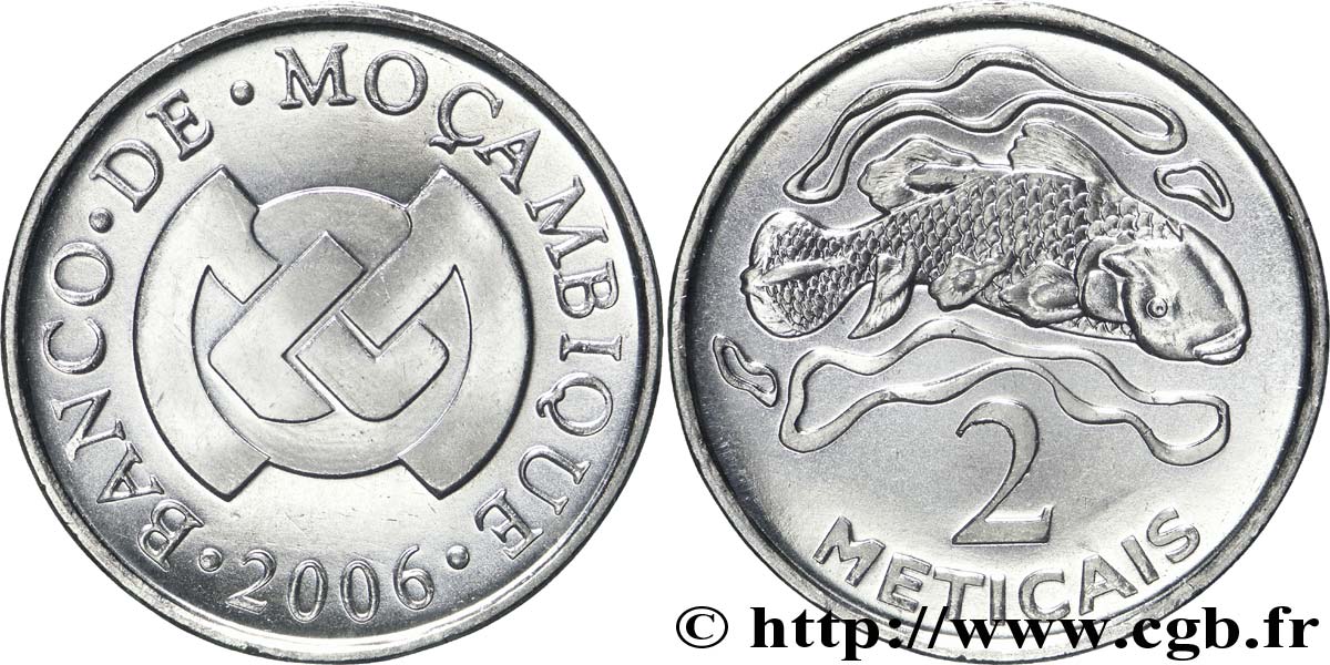 MOZAMBIQUE 2 Meticais emblème de la banque centrale / poisson 2006  SPL 