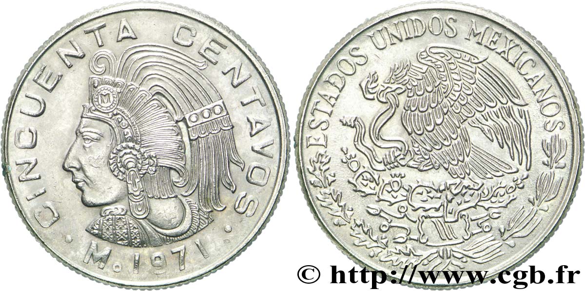 MEXIQUE 50 Centavos aigle / roi Cuauhtemoc 1971 Mexico SUP 