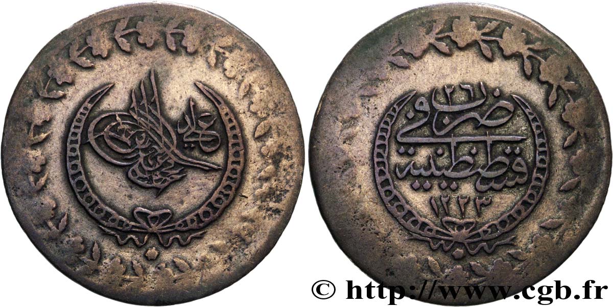 TURKEY 2,5 Kurush au nom de Mahmud II AH1223 / an 26 1833 Constantinople VF 