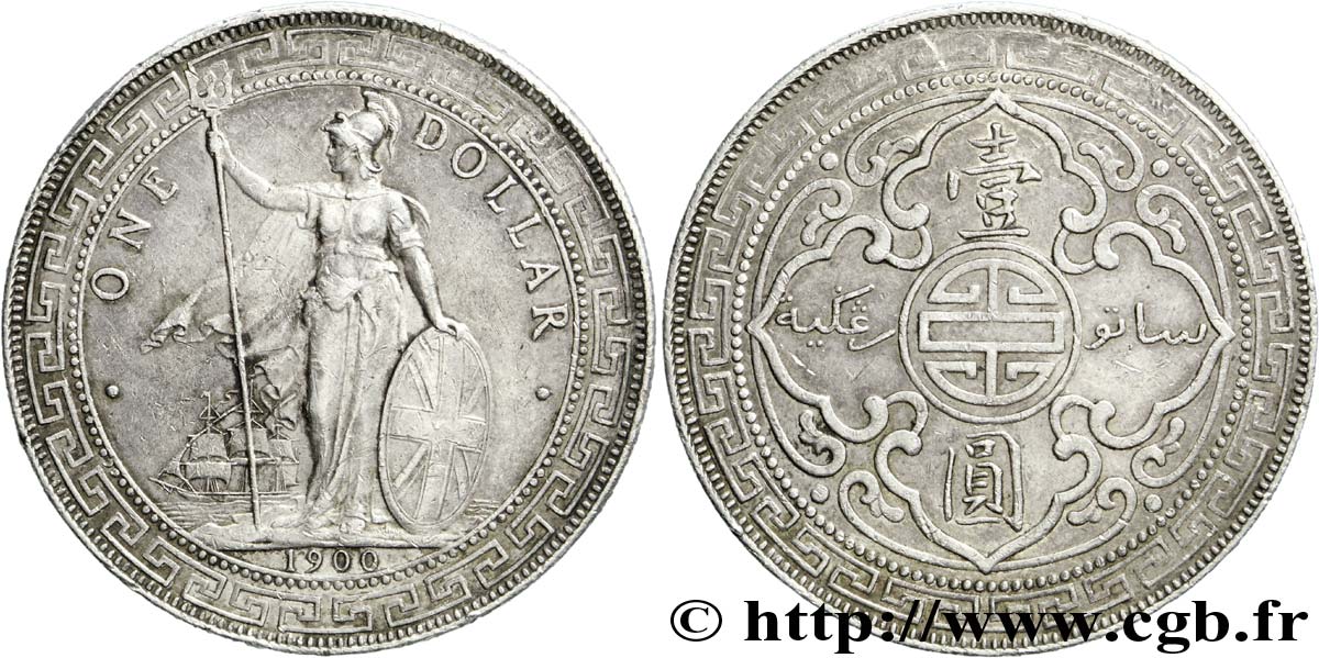 UNITED KINGDOM 1 Dollar Britannia debout avec voilier 1900 Bombay AU 