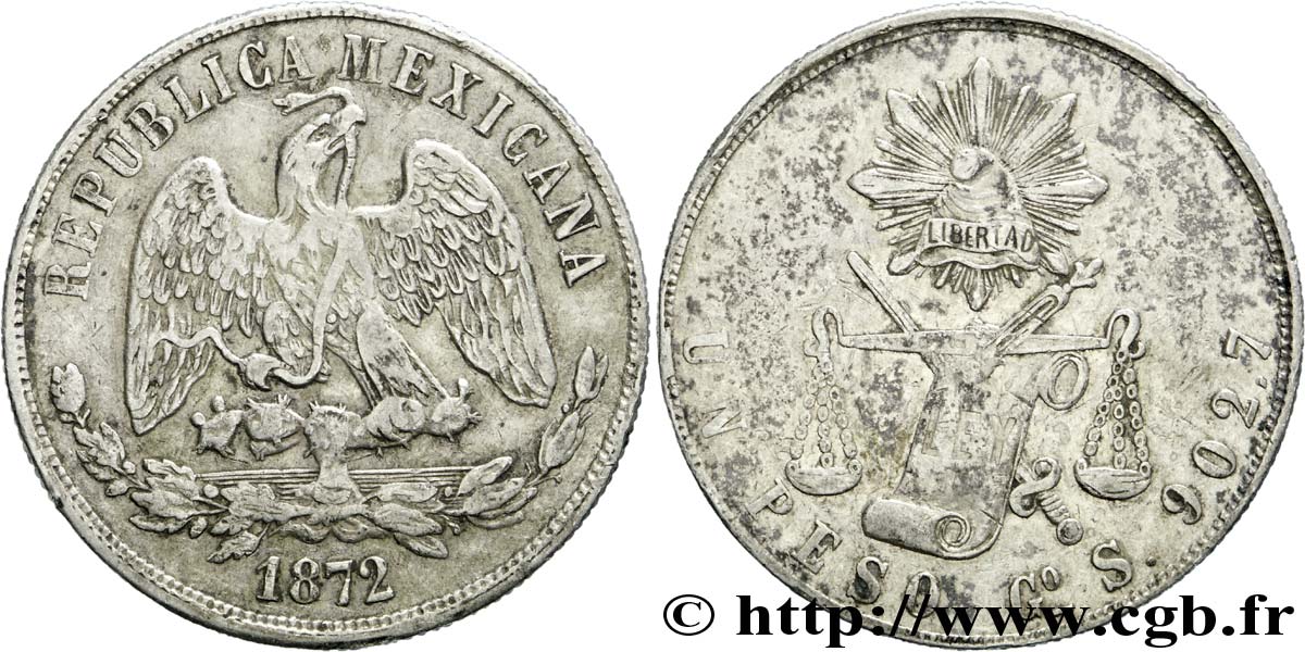 MEXIQUE 1 Peso aigle 1872 Guanajuato TTB 