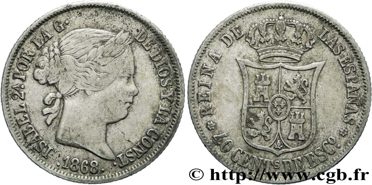 SPAIN 40 Centimos Isabelle II  1868 Madrid XF 