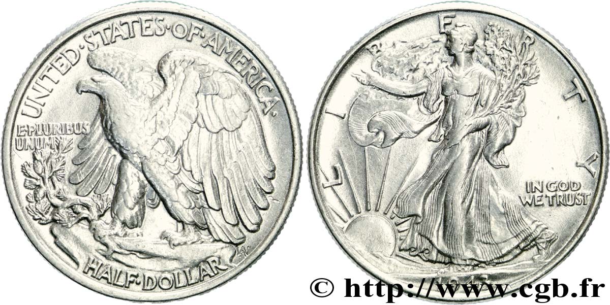 ÉTATS-UNIS D AMÉRIQUE 1/2 Dollar Walking Liberty 1943 Philadelphie SUP 