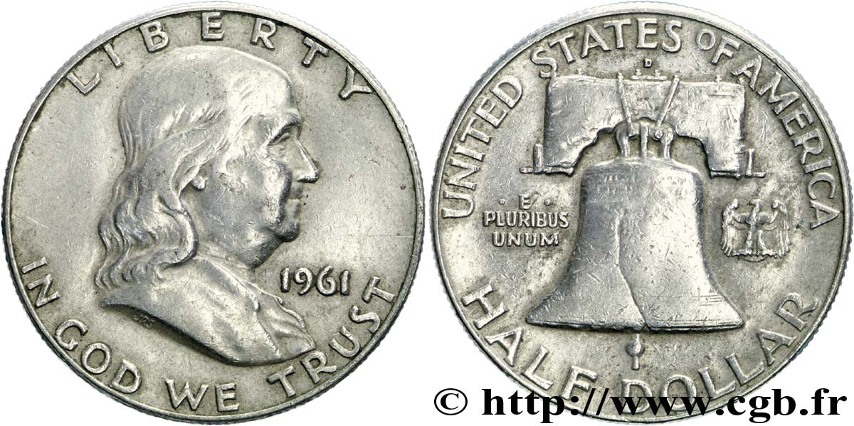 ÉTATS-UNIS D AMÉRIQUE 1/2 Dollar Benjamin Franklin 1961 Denver TB 