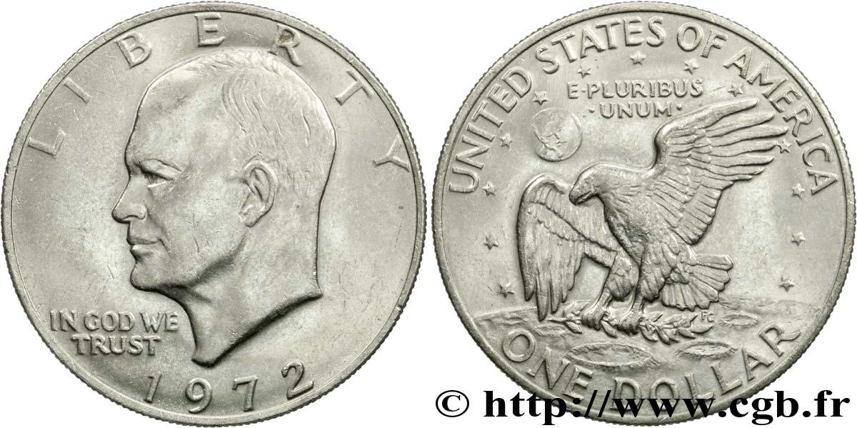 ÉTATS-UNIS D AMÉRIQUE 1 Dollar Eisenhower / aigle posé sur la Lune 1972 Philadelphie TTB+ 