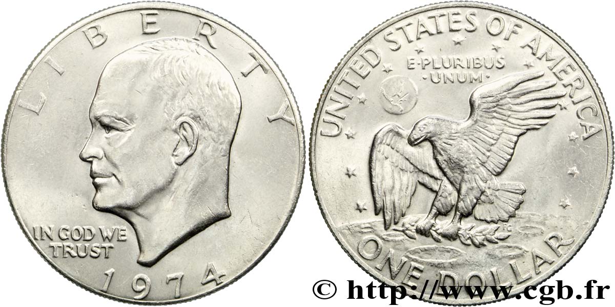 ÉTATS-UNIS D AMÉRIQUE 1 Dollar Eisenhower / aigle posé sur la Lune 1974 Philadelphie SUP 
