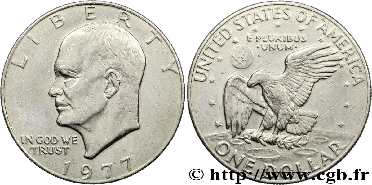 ÉTATS-UNIS D AMÉRIQUE 1 Dollar Eisenhower / aigle posé sur la Lune 1977 Philadelphie TTB 