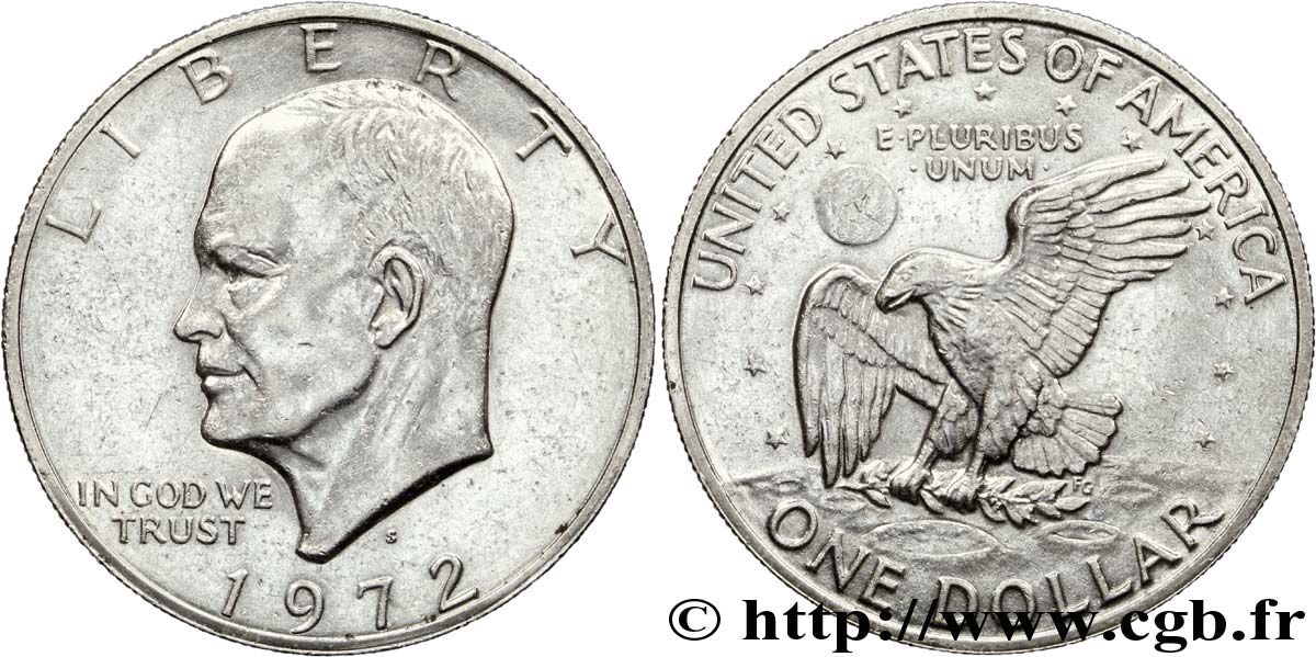 ÉTATS-UNIS D AMÉRIQUE 1 Dollar Eisenhower / aigle posé sur la Lune 1972 San Francisco - S TB+ 