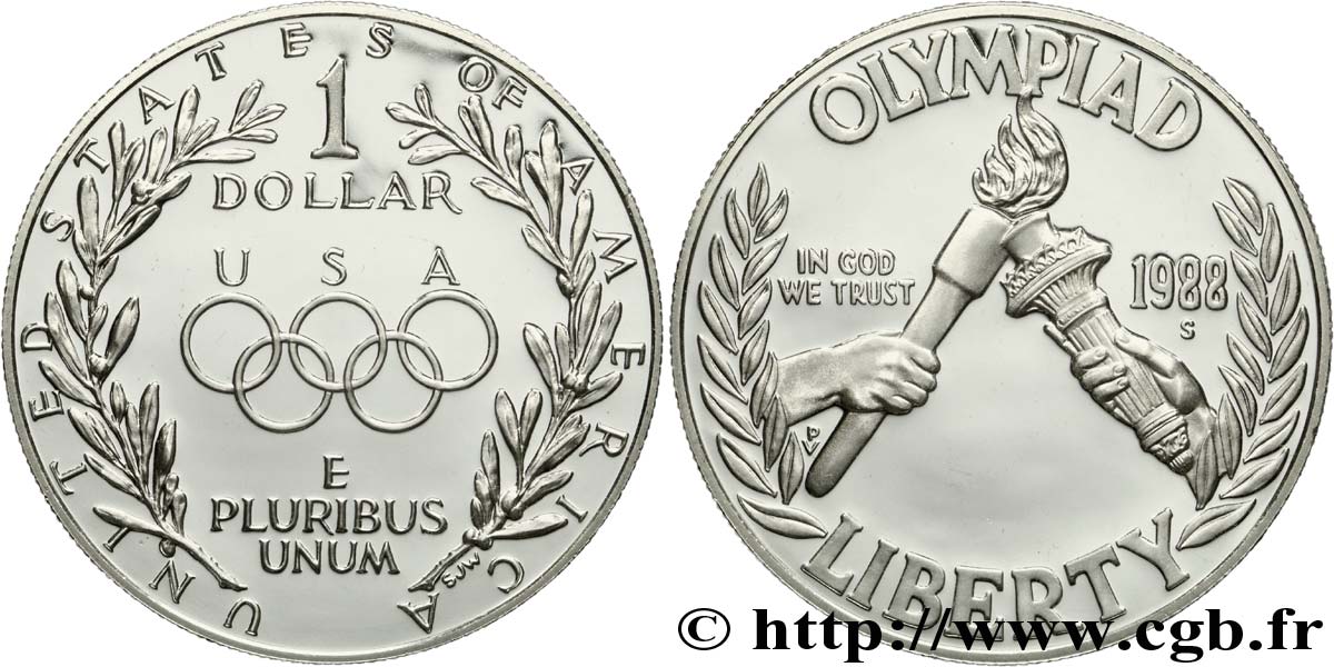 ÉTATS-UNIS D AMÉRIQUE 1 Dollar BE J. O. de Séoul : passage de la flamme olympique 1988 San Francisco - S SPL 