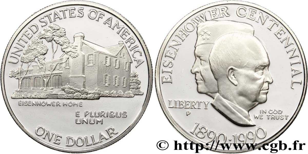 ÉTATS-UNIS D AMÉRIQUE 1 Dollar BE centenaire de la naissance du général Eisenhower : vues de profil / sa maison de Gettysburg 1990 Philadelphie - P SPL 