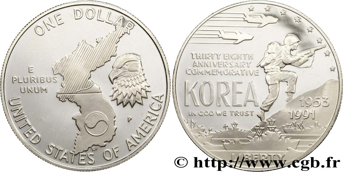 ÉTATS-UNIS D AMÉRIQUE 1 Dollar BE 38e anniversaire de la fin de la guerre de Corée 1991 Philadelphie - P SPL 