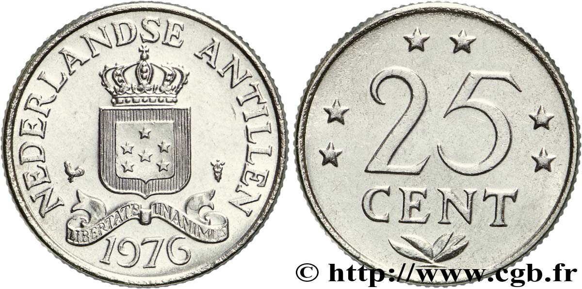 ANTILLES NÉERLANDAISES 25 Cent emblème 1976 Utrecht SPL 