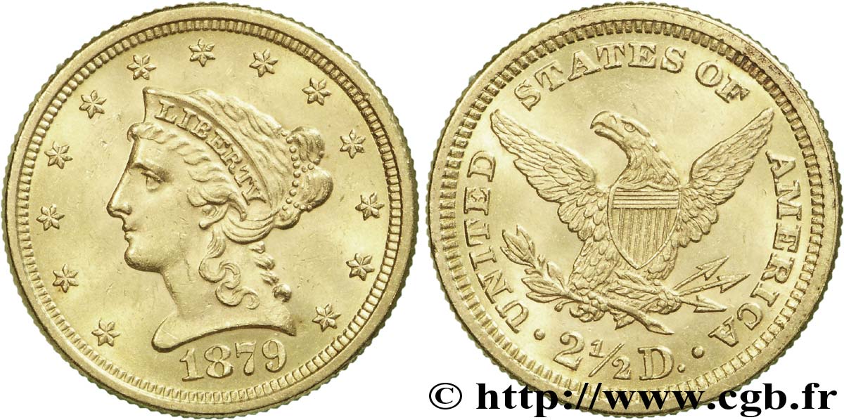 ÉTATS-UNIS D AMÉRIQUE 2 1/2 Dollars or (Quarter Eagle) type “Liberty Head” 1879 Philadelphie SUP 