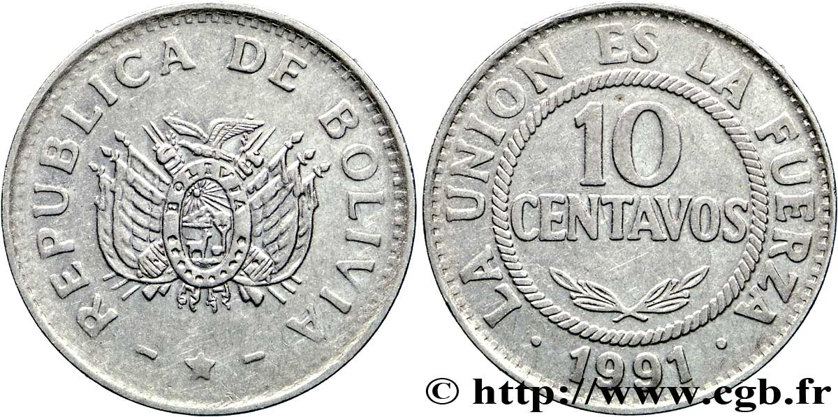 BOLIVIE 10 Centavos emblème 1991  TTB+ 