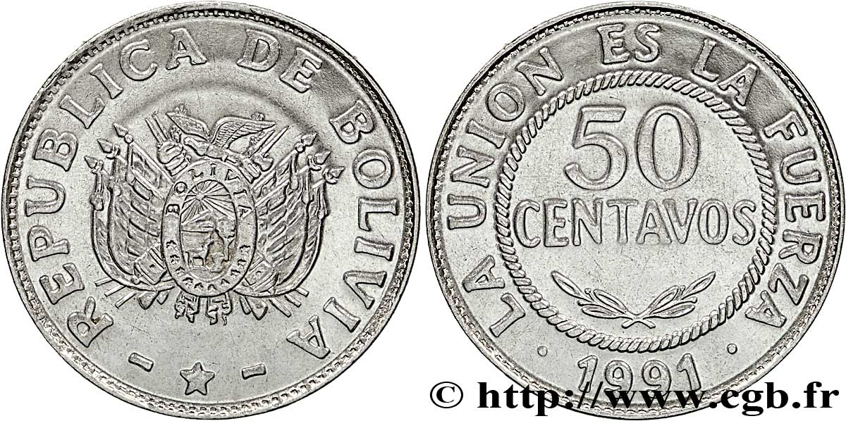 BOLIVIE 50 Centavos emblème 1991  SPL 