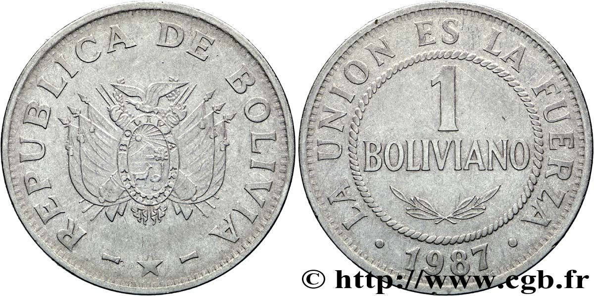 BOLIVIE 1 Boliviano emblème 1997  TTB+ 