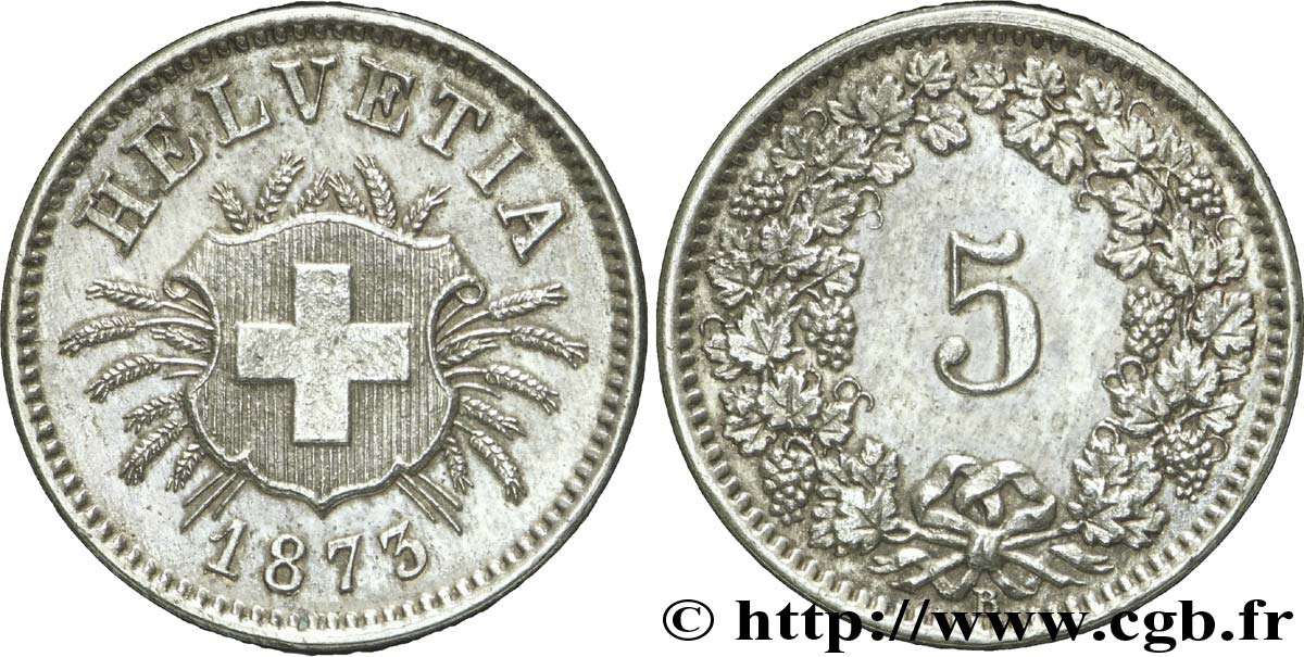 SUISSE 5 Centimes (Rappen) croix suisse 1873 Berne - B TTB+ 