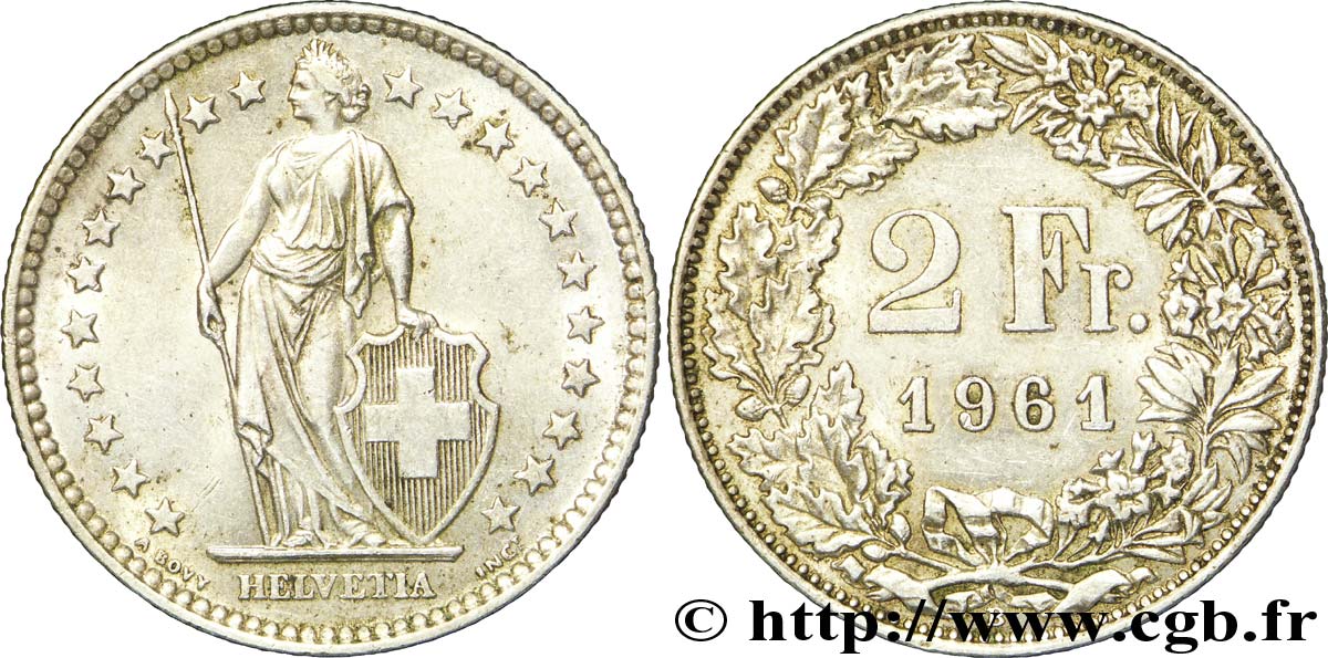 SUISSE 2 Francs Helvetia 1961 Berne - B SUP 