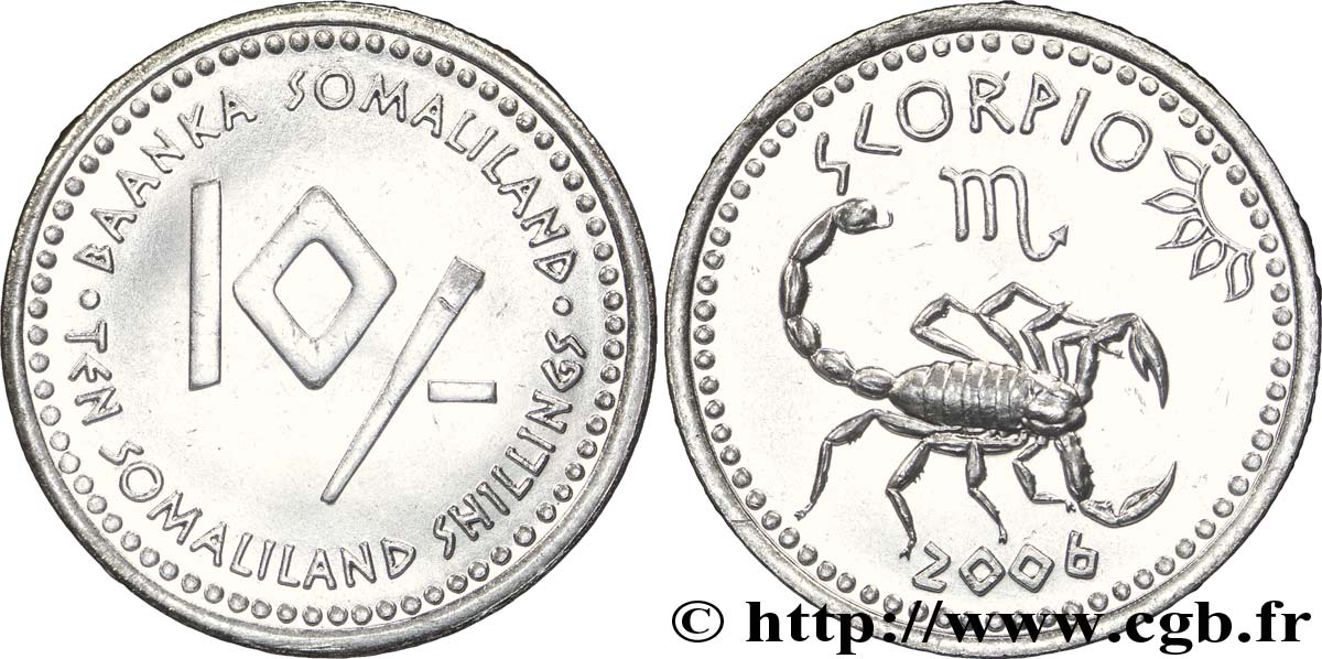 SOMALILAND 10 Shillings série Horoscope : scorpion 2006  SPL 