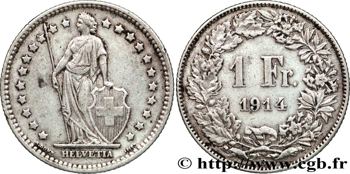 SUISSE 1 Franc Helvetia 1914 Berne - B TTB 