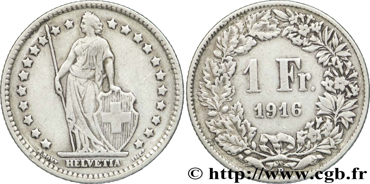 SUISSE 1 Franc Helvetia 1916 Berne - B TTB 