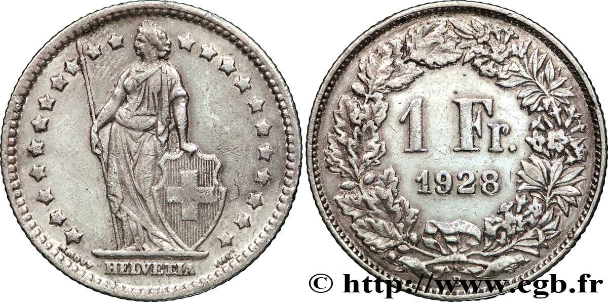 SWITZERLAND 1 Franc Helvetia 1928 Berne - B AU 