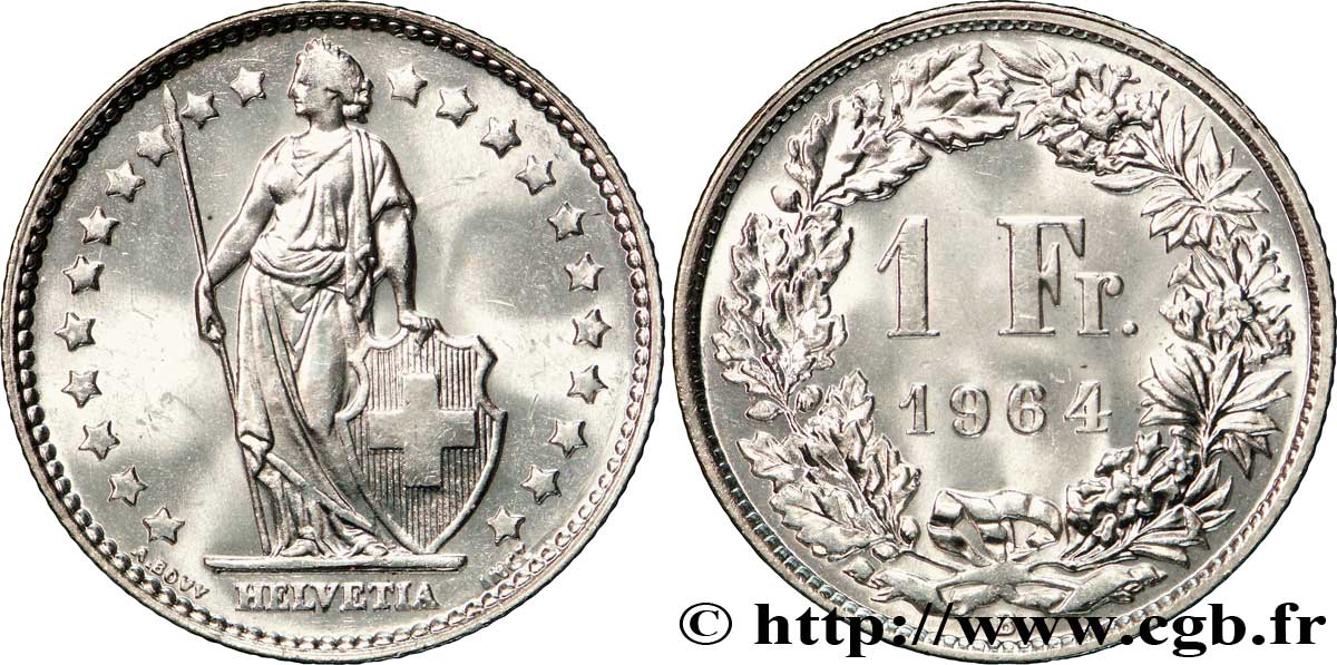SWITZERLAND 1 Franc Helvetia 1964 Berne MS 
