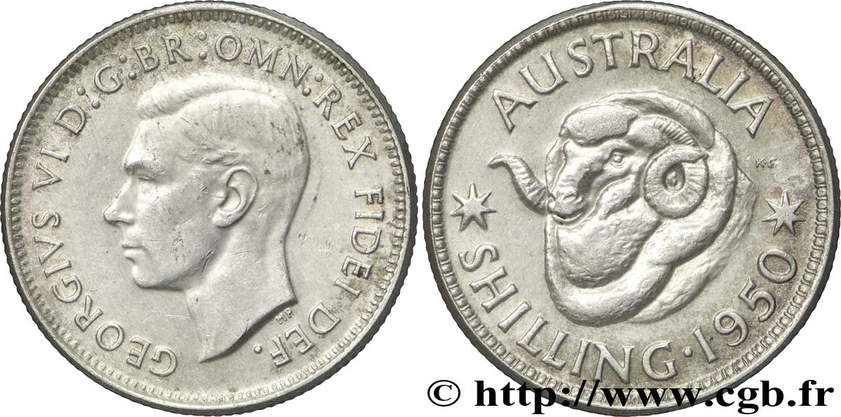 AUSTRALIE 1 Shilling Georges VI / bélier 1950 Melbourne TTB+ 