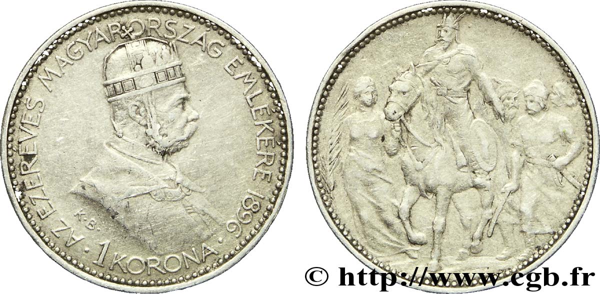 HONGRIE 1 Corona François-Joseph / commémoration du millénium 1896  TTB 